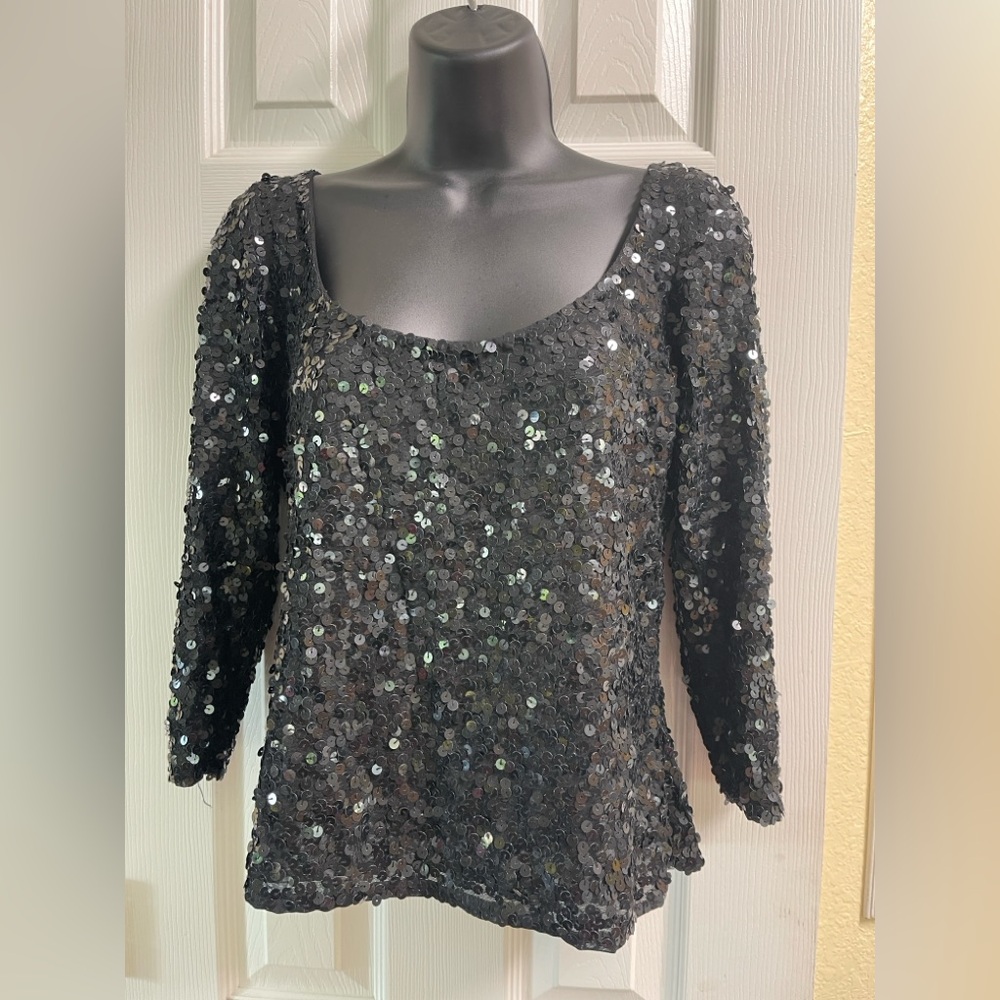 Vintage black beaded sequin blouse EUC, Size Small